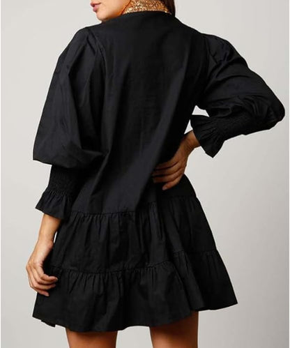 ABYOVRT Christmas Nutcracker Dress for Women Sequin Sweatshirt Dress Long Puff Sleeve Button Down Mini Shirt Dresses Costume
