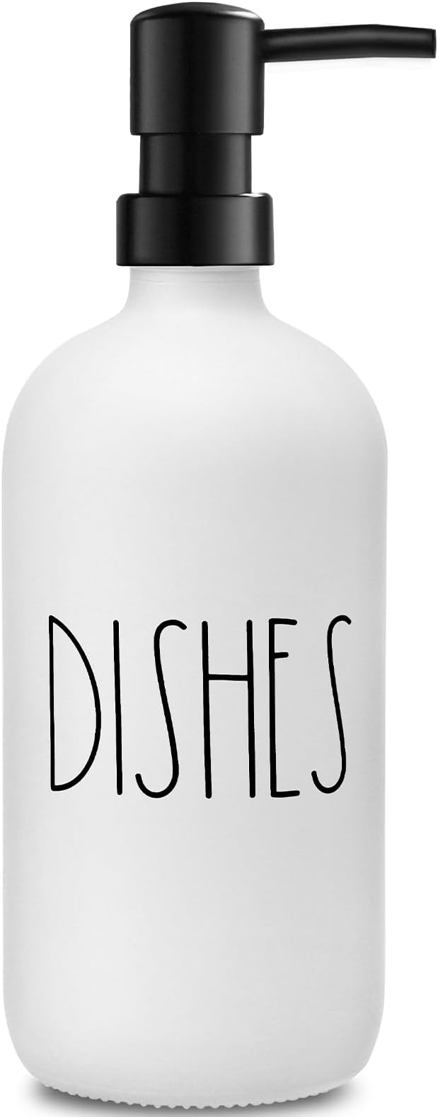 Dish Soap Dispenser, Matte White Soap Dispenser for Kitchen, Glass Dishes Soap Dispenser with Plastic Pump, 17 Fl Oz Refillable Liquid Soap Bottle Container, Farmhouse Kitchen Decor