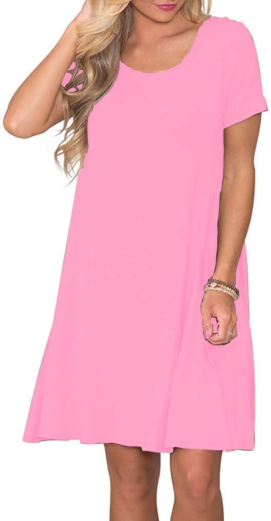 WNEEDU Women's Summer Casual T Shirt Dresses Short Sleeve Swing Dress with Pockets