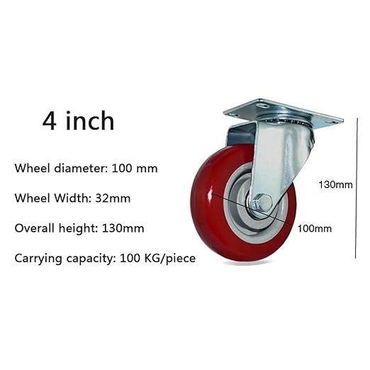 3 4 5 inch Heavy-Duty Polyurethane Silent Universal Wheels with Brake Wheels, Soft Rubber Industrial Trolley casters, Load-Bearing 100kg/pc (Color : Brake Wheel, Size : 4inch)
