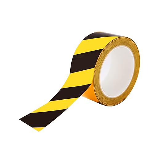 2 Inch x 110 FT Black & Yellow Floor Marking Tape, High-Visibility & Adhesive Hazard Tape for Caution & Aisle Marking, Warning Safety Stripe Tape, Caution Tape Roll for Walls Steps Pipes Equipment