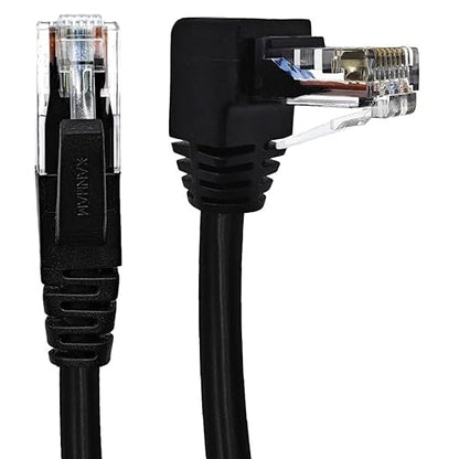 90 Degree Cat 6 Ethernet Cable Upward Angle 3.3FT RJ45 Network Patch Cord DownUpRightLeft Angle LAN Connection Cable for Router, Modem, PC, Computer, Laptop, and Smart TV, Black