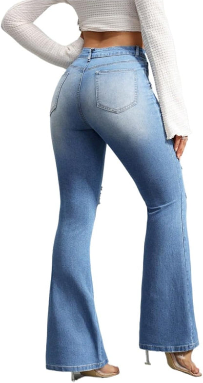 Bell Bottom Jeans for Women Ripped High Waisted Classic Flared Denim Pants