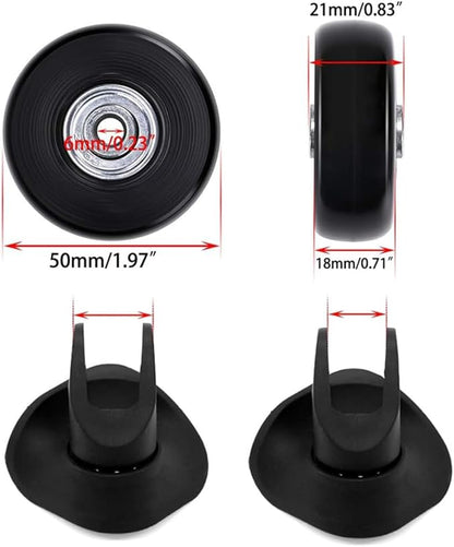 50 x 18mm Set of 4 Luggage Suitcase Replacement Wheels, Rubber Swivel Caster Wheels Bearings Repair Kits