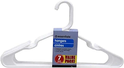 White Plastic Adult-Sized Hangers, 7 Hangers Per Package