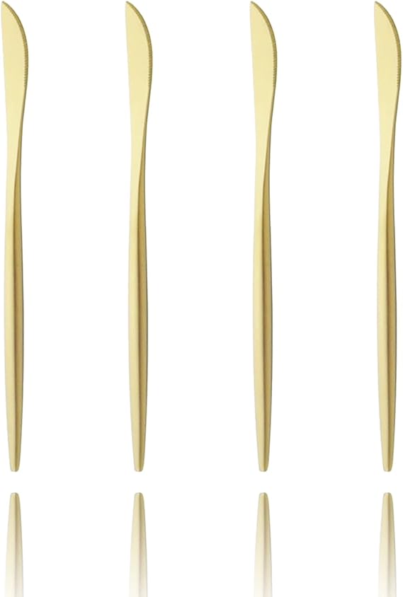 Dessert Knives Set of 4, Matte Gold Flatware Stainless Steel Silverware Knife Bulk, 7.87-Inch Eating Utensils Sets, 4-Piece Table Knives Satin Finished, Dishwasher Safe