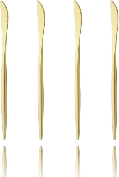 Dessert Knives Set of 4, Matte Gold Flatware Stainless Steel Silverware Knife Bulk, 7.87-Inch Eating Utensils Sets, 4-Piece Table Knives Satin Finished, Dishwasher Safe