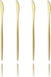 Dessert Knives Set of 4, Matte Gold Flatware Stainless Steel Silverware Knife Bulk, 7.87-Inch Eating Utensils Sets, 4-Piece Table Knives Satin Finished, Dishwasher Safe