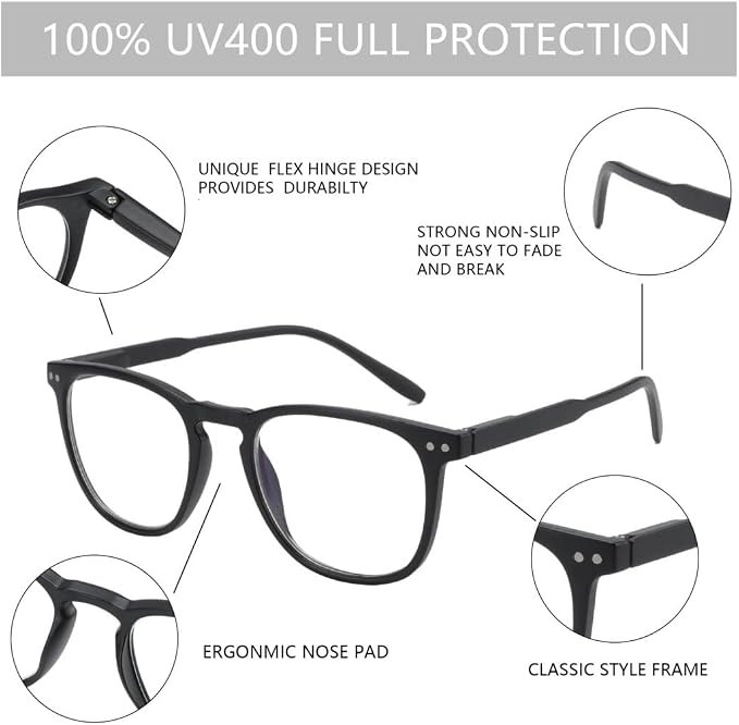 BLUEMOKY Reading Glasses for Women Men, Blue Light Blocking Glasses 2 Pack, Computer Readers, Spring Hinge
