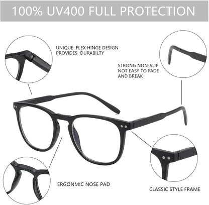 BLUEMOKY Reading Glasses for Women Men, Blue Light Blocking Glasses 2 Pack, Computer Readers, Spring Hinge