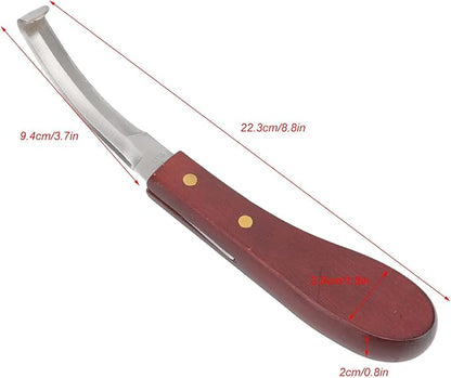 Horse Hoof Knife, Hoof Knife Stainless Steel Double Sided Right Handed Shoeing Knife Wooden Handle Hoof Knife for Horse Hoof Trimming
