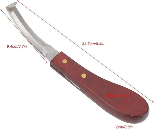 Zerodis Hoof Knive Razor, Stainless Steel Double Sided Blade Ergonomic Wooden Handle Hoof Knife Farrier Hoof Loop Knife