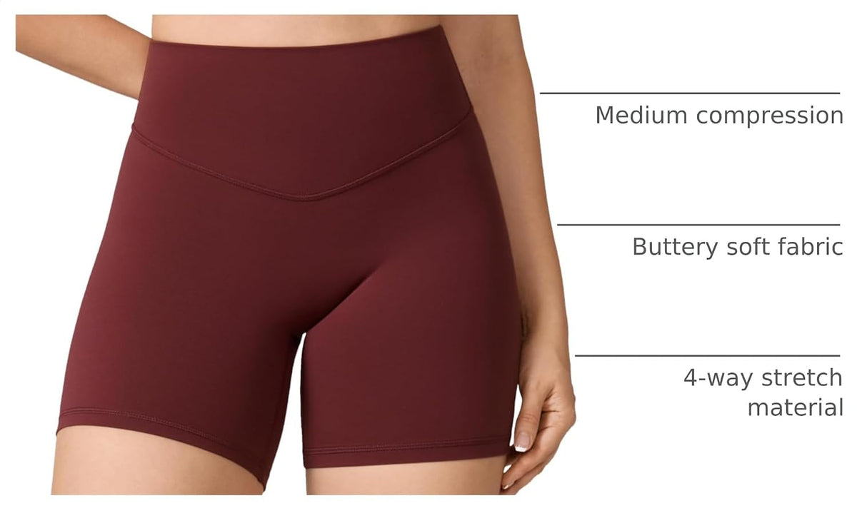 Hugcurve No Front Seam High Waisted Workout Biker Shorts for Women 6 Inches Tummy Control Buttery Soft Yoga Pants Gym