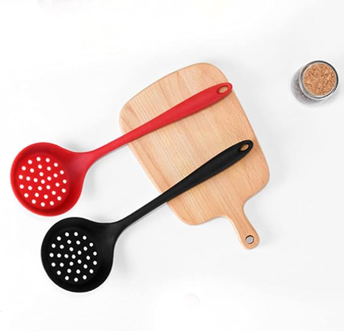 DOITOOL Large Slotted Spoon for Serving Soup Sieve Skimmer Silicone Colander Handle Non-stick Hot Pot Spoon for Cooking