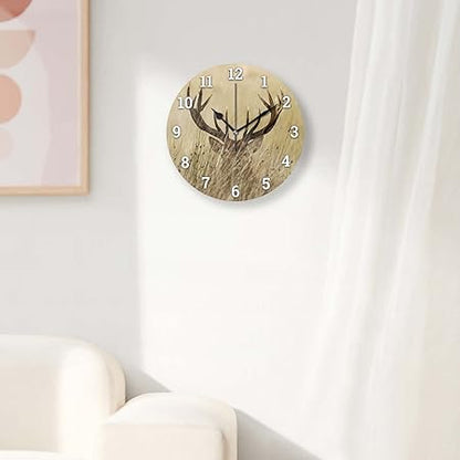 Battery Operated Wall Clocks 12 Inch,Deer in Wild,Silent Home Decor for Bathroom,Living Room,Bedroom