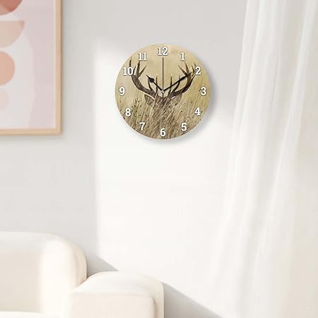 Battery Operated Wall Clocks 12 Inch,Deer in Wild,Silent Home Decor for Bathroom,Living Room,Bedroom