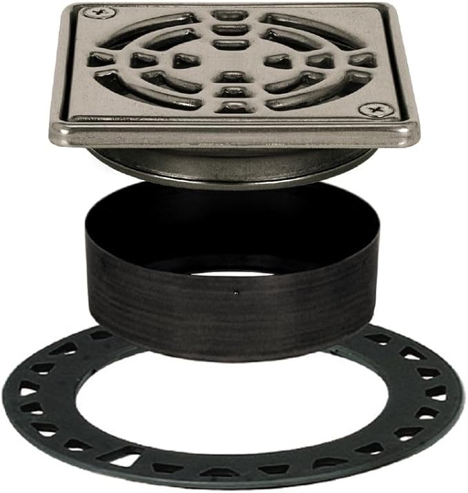 Schluter Kerdi-Drain - Classic shower grate kit with integrated slope joint flange, ideal for tile showers, 4-inch grate size, square, steel grate finish