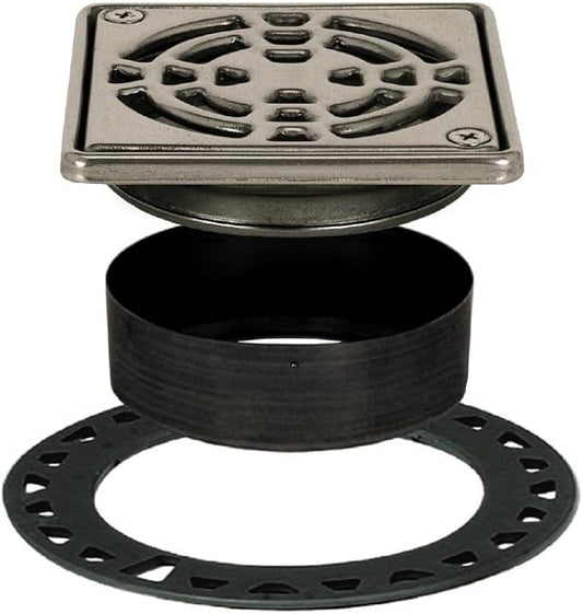 Schluter Kerdi-Drain - Classic shower grate kit with integrated slope joint flange, ideal for tile showers, 4-inch grate size, square, steel grate finish