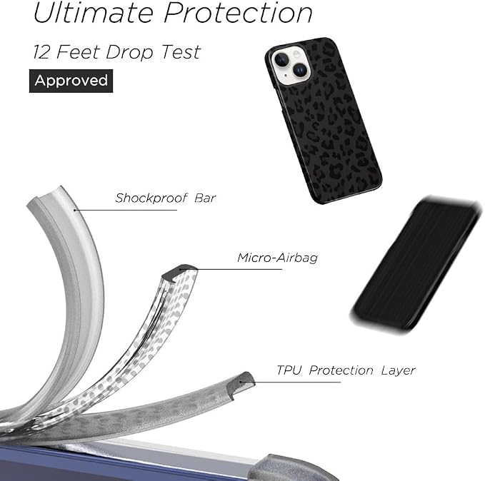 Compatible with iPhone 15/14 6.1 inch Protective Case Black Leopard Case Slim Soft TPU Silicone Shockproof Bumper Cover Compatible iPhone for 15/14 6.1