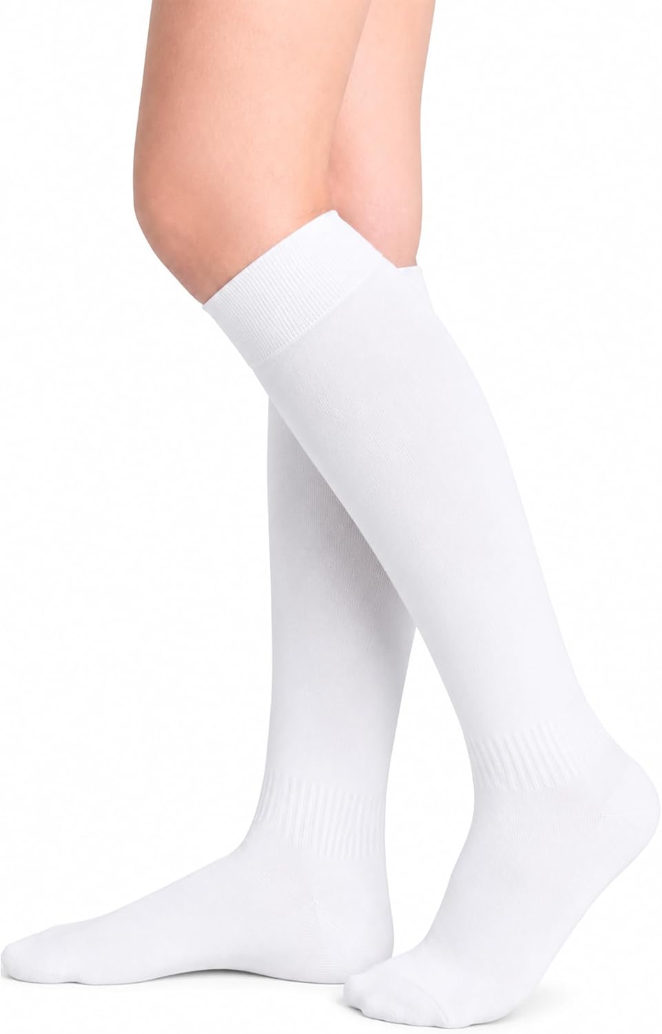 Knee High White Socks for Women - Soft Long Tube Socks for Outdoor Sport