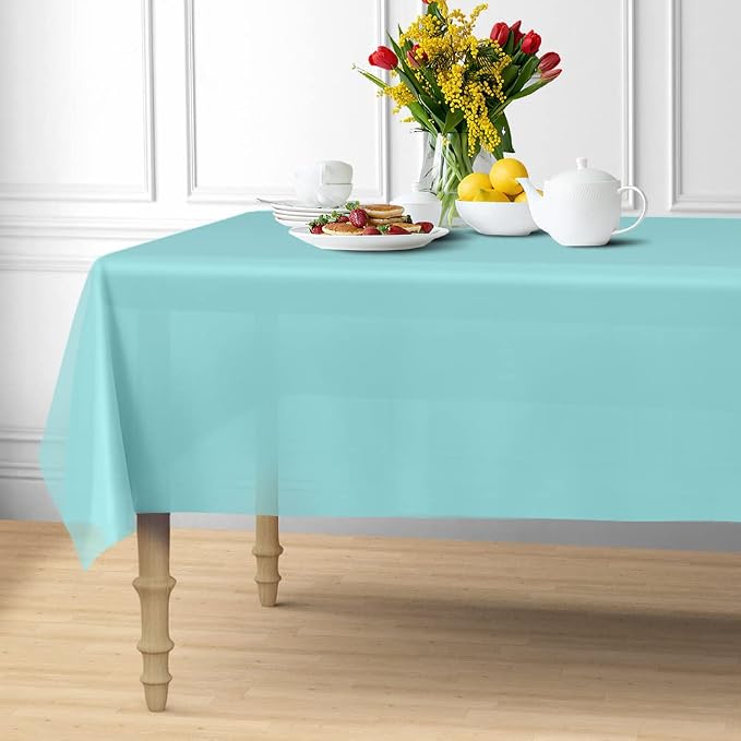 Disposable Teal Table Cloth - Rectangle Table Cover, Plastic, Perfect for Parties, Weddings - 6 Foot