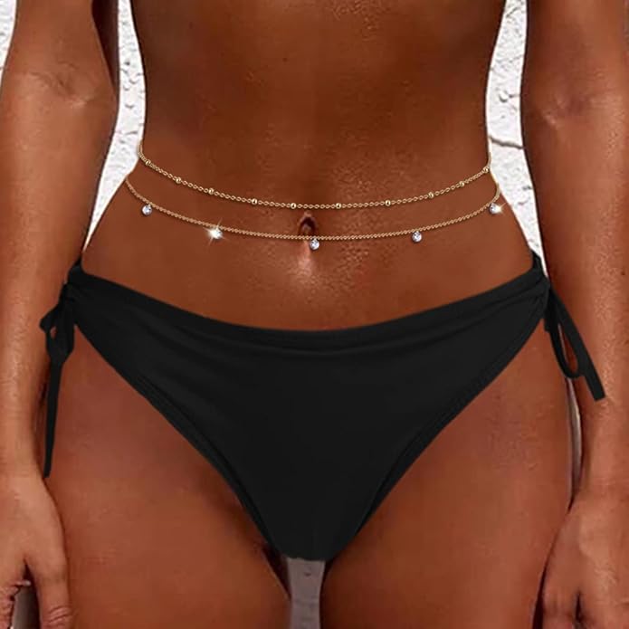 FIBO STEEL 18K Gold Plated Waist Chains Body Chains for Women Stainless Steel Bikini Belly Chains Layered Summer Beach Body Jewelry Adjustable