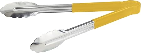 Winco 12" Stainless Steel Serving Tongs with Plastic Handle, Yellow