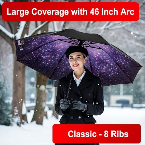 Ward RainSun Windproof Inverted Travel Umbrella - 8, 10, 12  16 Rib Designs with Automatic Folding, Compact  Portable, Durable Reverse-Fold Rain Umbrella for Car  Backpack
