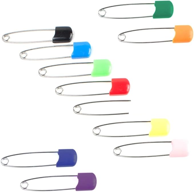 OsoCozy Cloth Diaper Nappy Pins 4 Packs - 4 Stainless Steel Safety Pins with Locking Plastic Heads. Durable, Safe and Cute 2.2 Inches Long (Black)