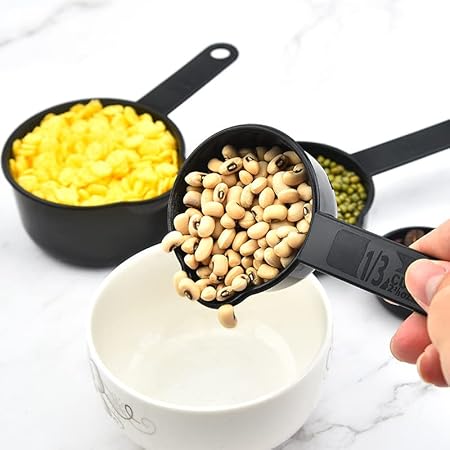 Plastic Measuring Cups and Spoons Set of 11, Kitchen Measuring Cups and Spoons Set for Dry  Liquid Ingredients, 5 Measuring Cups  6 Measuring Spoons Set for Cooking  Baking Color Black
