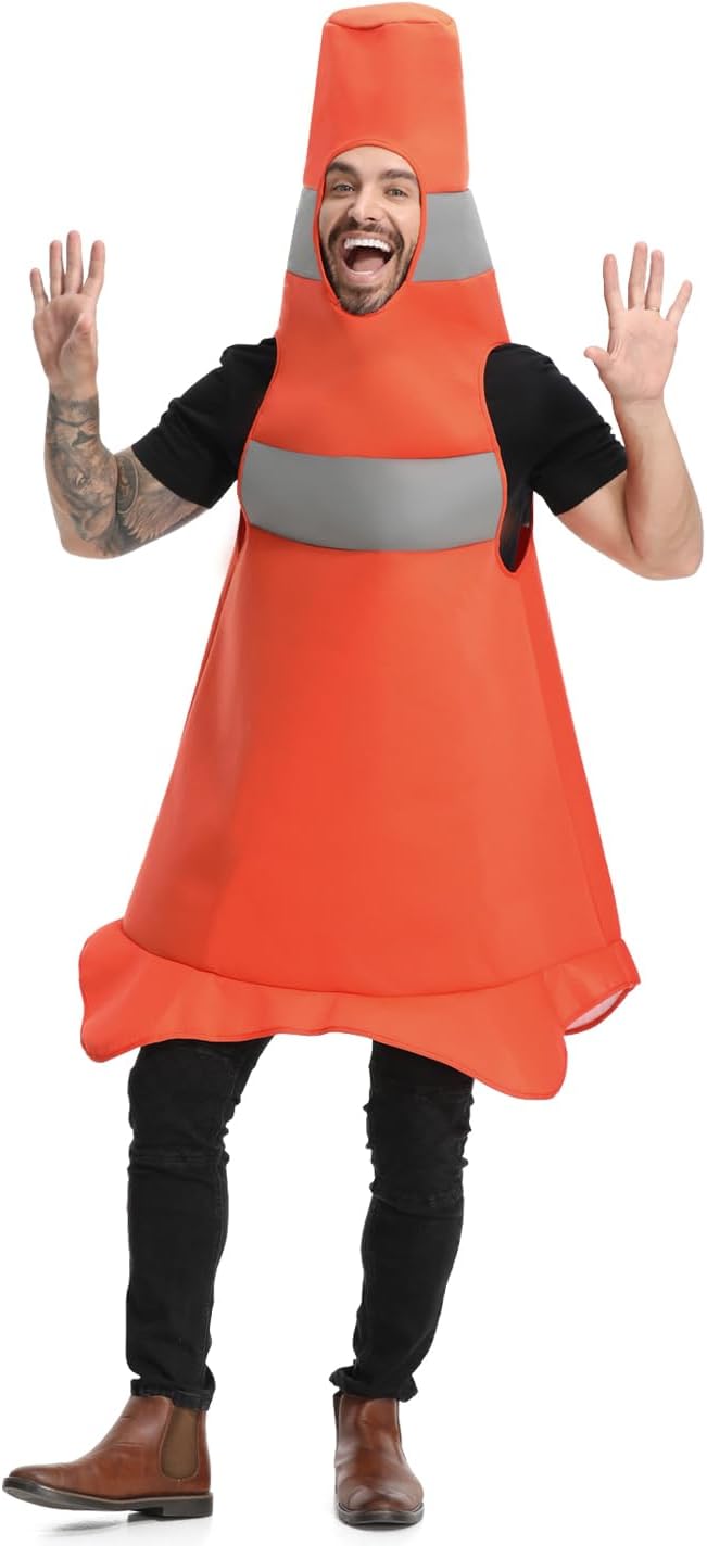 Construction Cone Costume for Man, Funny Traffic Cone Halloween Costume for Adult