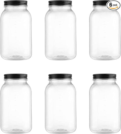 Novelinks 32 OZ Clear Plastic Mason Jars with Lids - Dishwasher Safe Plastic Mason Jars 32 OZ Plastic Jars with Lids for Kitchen Household Storage (6 Pack) (Black)