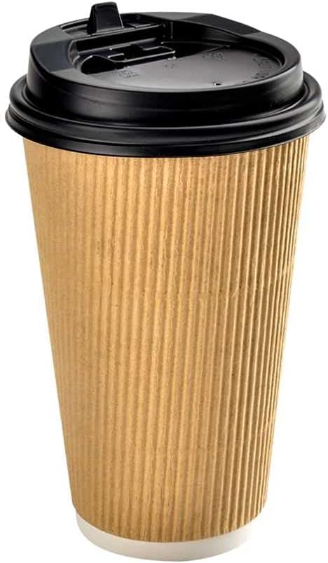 DKZ Kraft Paper Corrugated Paper Cups, Biodegradable Beverage Paper Cups, Disposable Take-Out Kraft Paper Cups, Take-Out Paper Cup Lids (100 8oz White Paper Cup lids)