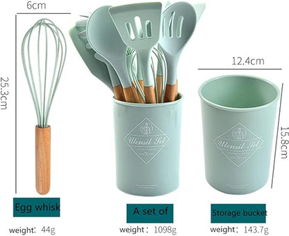 Kitchen Utensil Set Silicone,Wooden Handles Spatula Set,Green Cooking Utensils for Non Stick Pans,Silicone Spatulas for Cooking Kitchen Gadgets Tools-1Pcs-08