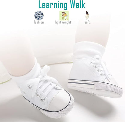 Newborn Baby Girls Boys Canvas Shoes Infant Soft Sole Slip On First Walkers Sneaker Toddler Flat Loafers High Top Crib Denim Unisex Moccasins Shoe