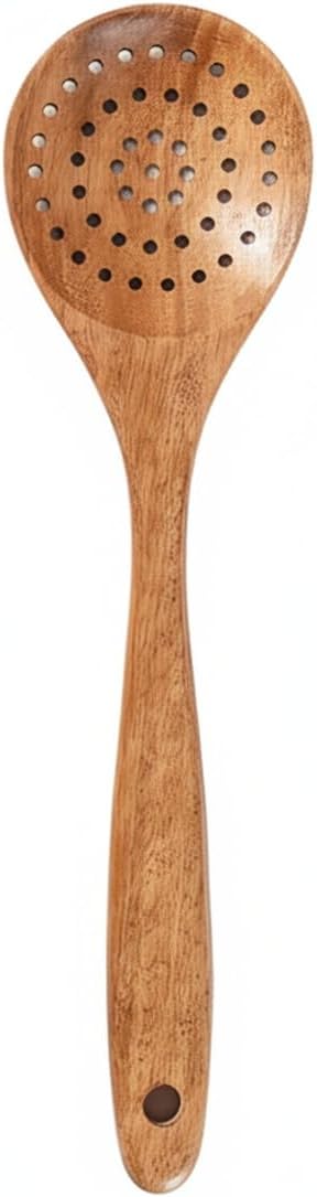 Solid Wood Cooking Utensil Set with Clear Lacquer Finish for Non-Stick Cookware, Natural Brown Kitchen Tools