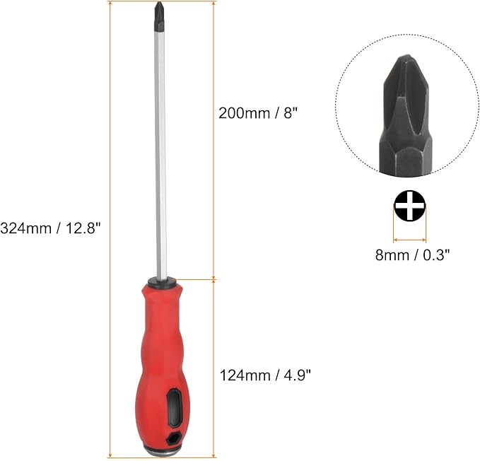 HARFINGTON Go-Thru Screwdriver PH3 x 200mm S2 Steel High Torque Magnetic Phillips Screwdrivers with Striking Cap for Fastening, Chiseling and Loosening