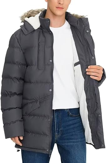 Men's Long Winter Coats Warm Water Resistant Puffy Hooded Windbreaker Insulated Thicken Jackets with Hood
