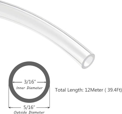 Beduan Pneumatic Tubing Pipe 5/16" OD Clear Air Compressor PU Line Hose Tube for Water Fluid Transfer 12Meter 39.4ft