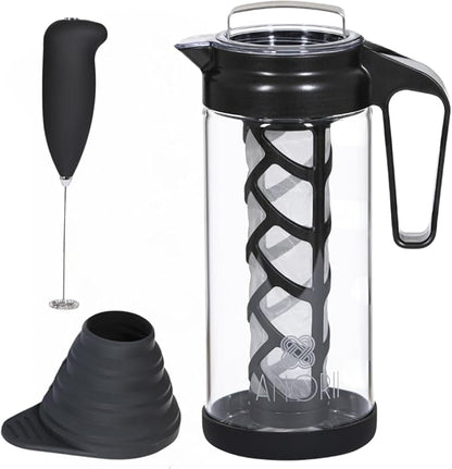 Cold Brew Coffee Maker, Cold Brew Coffee Pitcher, Cold Brew Pitcher for Fridge, 44oz Cold Brew Carafe, Glass Tea Kettle, Brewer Decanter for Brewing Iced Coffee  Tea, Cold Brew Set