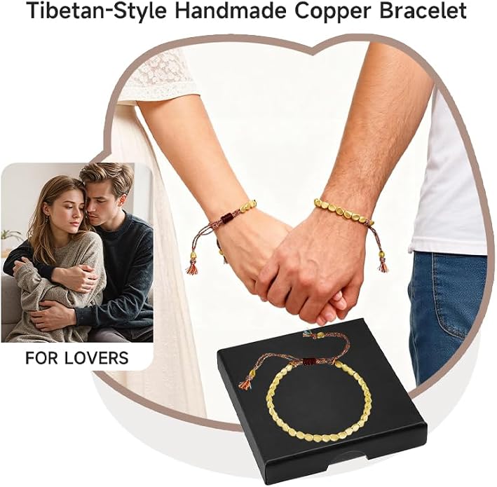 Handmade Copper Bracelet, Lucky Buddhist Amulet Cord Bracelet, Tibetan Copper Bracelet for Women, Adjustable Size