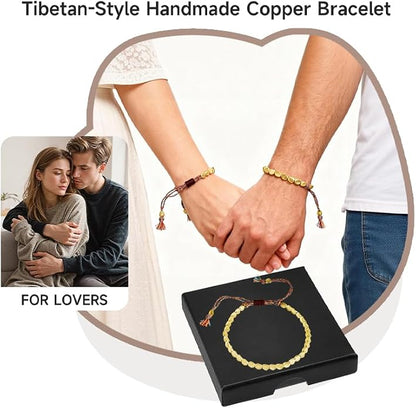Handmade Copper Bracelet, Lucky Buddhist Amulet Cord Bracelet, Tibetan Copper Bracelet for Women, Adjustable Size