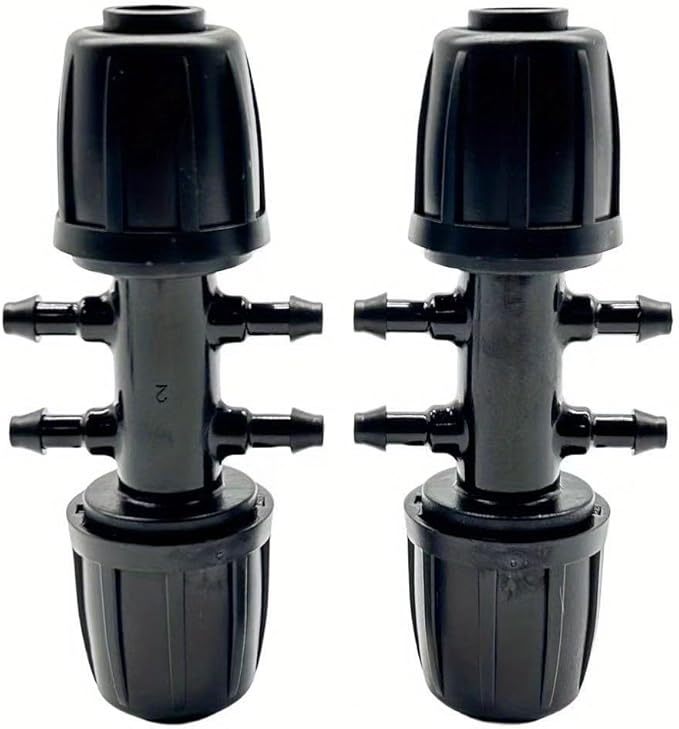 Six-way T-link barbed adapter from 12 inch to 14 inch for anti-fall irrigation pipe (0.512 in ID 0.157 in ID), PE pipe locking female connector from 0.630 in to 1.850 in of