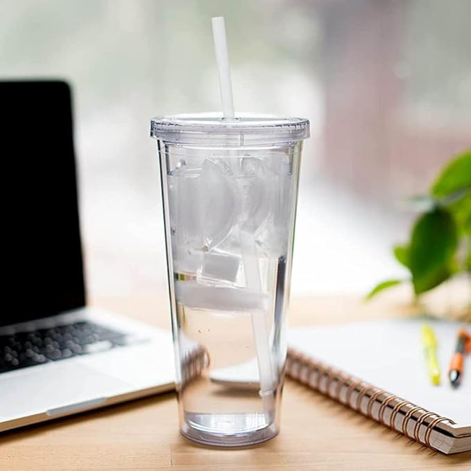 Water Bottle, 650ml Ice Coffee Cups, Clear Tumblers with Lid and Straw, Clear Tumbler, Reusable Plastic Cups for Ice Water Juice Tea Milk