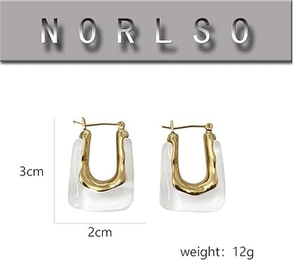 Chunky Clear Retro U Shaped Hoop Minimalist Square Resin Huggie Earrings for Women