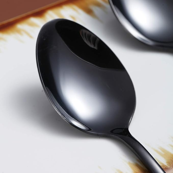 Black Teaspoons 6.5" Set of 4, Berglander Stainless Steel Titanium Plating Shiny Black Tea Spoons Silverware, Tea Spoon Small Dessert Spoon Teaspoon Sturdy And Easy To Clean Dishwasher Safe