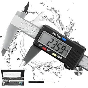 Caliper Measuring Tool, Qfun Vernier Digital Caliper Stainless Steel 6 Inch/150mm, Digital Micrometer Waterproof, Easy Switch from Inch to Millimeter, Large LCD Screen