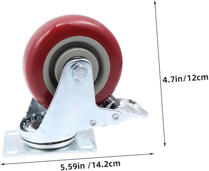 2pcs Red Tpr Brake Caster Wheels Heavy Duty Industrial Use Rotation for Furniture and Equipment Wear Resistant Design Easy Installation
