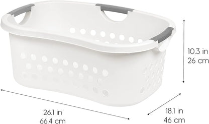 IRIS USA 50L Plastic Hip Hold Laundry Basket with Built-In Comfort Carry Handles, 1.5 Bushel, Clothes Hamper, Laundry Hamper, Ventilation Holes, for Closet Dorm Laundry Room Bedroom, White