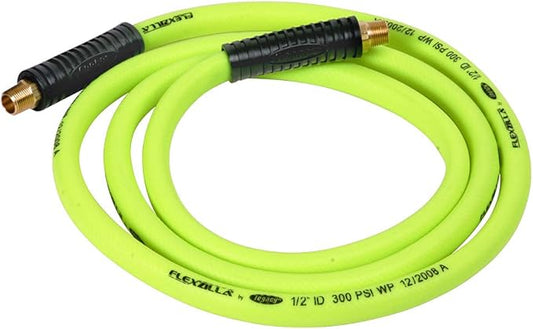 Flexzilla Swivel Whip Air Hose, 1/2 in. x 8 ft. (3/8 in. MNPT Swivel x 3/8 in. MNPT Ends), Heavy Duty, Lightweight, Hybrid, ZillaGreen - HFZ1208YW3S